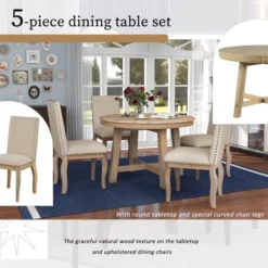 5 PCS Round Wood Extendable Dining Table Set With 4 Upholstered Dining Chairs-ModernLuxe 17 5 PCS Round Wood Extendable Dining Table Set With 4 Upholstered Dining Chairs-ModernLuxe -HOMCOM Store GUEST a5510eb2 6547 4904 a54c 8bf06fd8ab57