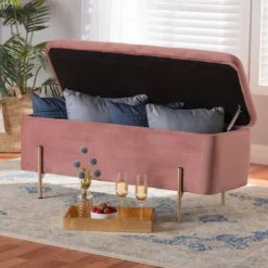 Rockwell Blush Velvet Metal Storage Bench Pink/Gold - Baxton Studio -HOMCOM Store GUEST a576cc55 f683 4bd3 bf91 a5027a527854