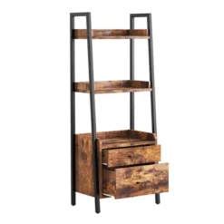 Fabato Bookshelf Bookcase W/Ladder Shelves, Metal Frame, & 2 Organizing Drawers For Living Room, Office, Or Bedroom -HOMCOM Store GUEST a68c965b d40f 4eef 9311 927a8901685c