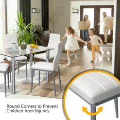 Costway 5 Piece Dining Set Table 29.6'' And 4 Chairs Glass Metal Kitchen Breakfast Furniture White -HOMCOM Store GUEST a6aa935e 9bfd 4c4c 8817 b8bef8d131c1