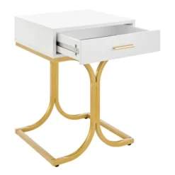 17.75" Rectangular Modern Glam Side Table With Drawer White/Gold - Danya B. -HOMCOM Store GUEST a81f4f17 a704 457d b421 85434e3814a8