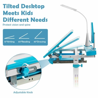 Costway Height Adjustable Kids Study Table And Chair Set W/Bookstand & Light Pink/Light Blue 8 Costway Height Adjustable Kids Study Table And Chair Set W/Bookstand & Light Pink/Light Blue - Image 6