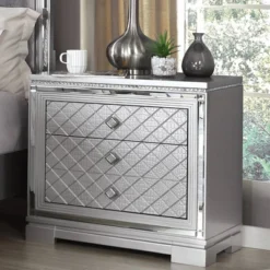 Tenaya 2 Drawer Nightstand With Hidden Drawer And USB Ports Silver - HOMES: Inside + Out