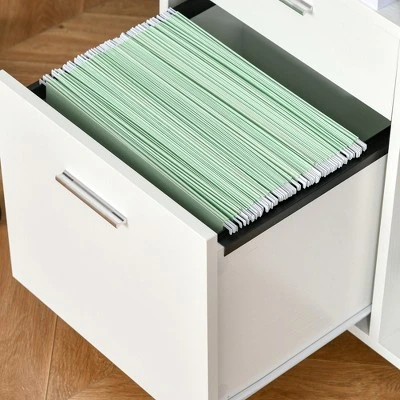 Vinsetto Filing Cabinet Printer Stand Mobile Lateral File Cabinet With 2 Drawers, 3 Open Storage Shelves For Home Office Organization, White 6 Vinsetto Filing Cabinet Printer Stand Mobile Lateral File Cabinet With 2 Drawers, 3 Open Storage Shelves For Home Office Organization, White - Image 4