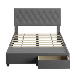 Henley Linen Tufted Upholstered Platform Bed With Storage Drawers - Eco Dream -HOMCOM Store GUEST ab651df0 c3a6 4e9c 8d56 58313279ee83