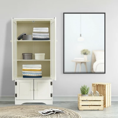Costway Accent Storage Cabinet Adjustable Shelves Antique 2 Door Floor Cabinet White 5 Costway Accent Storage Cabinet Adjustable Shelves Antique 2 Door Floor Cabinet White - Image 3