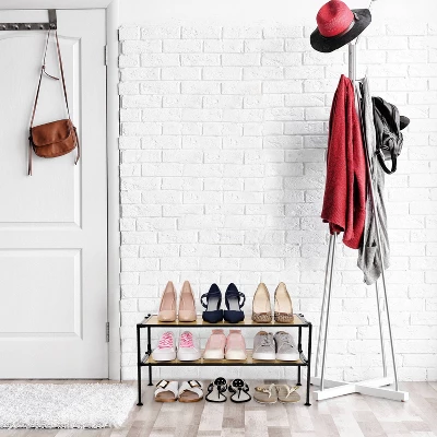 Seville Classics 2 Tier Stackable Aspen Resin Slat Shoe Rack Black 5 Seville Classics 2 Tier Stackable Aspen Resin Slat Shoe Rack Black - Image 3