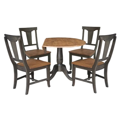42" Dual Drop Dining Table With 4 Panel Back Chairs Hickory/Washed Coal - International Concepts 4 42" Dual Drop Dining Table With 4 Panel Back Chairs Hickory/Washed Coal - International Concepts - Image 2