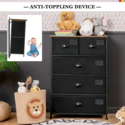 Costway 5 Drawer Dresser Fabric Storage Tower Organizer Unit Sturdy Steel Frame -HOMCOM Store GUEST adae1ad8 65c2 4673 9388 e8b74bbfc357