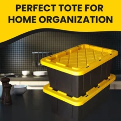Juggernaut Storage Multipurpose 5 Gallon Lockable Plastic Storage Tote With Secure Snap Fitting Lid For Home Organization, Black/Yellow (Set Of 4) -HOMCOM Store GUEST ae420a58 2829 4f90 b2b9 2bc6565462c3