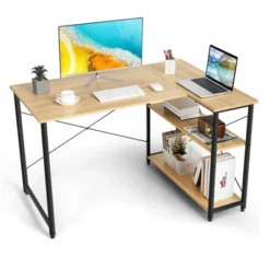 Costway 48'' Reversible L Shaped Computer Desk Home Office Table Adjustable Shelf BrownGrayNatural -HOMCOM Store GUEST aebefca2 8a6e 4830 ba77 869353e52a84