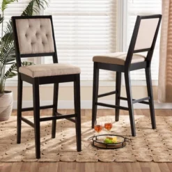 2pc Gideon Fabric Upholstered And Wood Barstool Set Sand/Dark Brown - Baxton Studio -HOMCOM Store GUEST af1231df 0a3d 4aea 9631 8f1d9216de27