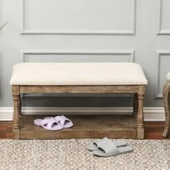 LuxenHome Upholstered Beige Linen Entryway And Bedroom Bench. -HOMCOM Store GUEST af154728 6876 4db2 b58e a574cfa6004c