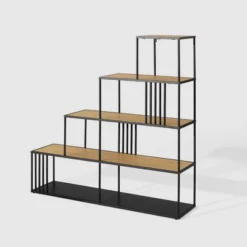 55.5" Modern 4 Shelf With Metal Bar Room Divider Bookcase Coastal Oak/Black - Saracina Home -HOMCOM Store GUEST b0dd5f61 84fc 4575 9f0d 8fd93ec26adc