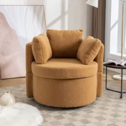 April 33.9" Seat Wide Teddy Upholstered Round Swivel Backrest Chair, Swivel Chairs With Storage Including 3 Pillows-Maison Boucle -HOMCOM Store GUEST b13d7f4c 621c 4ce5 a725 8c1d24aba4c6