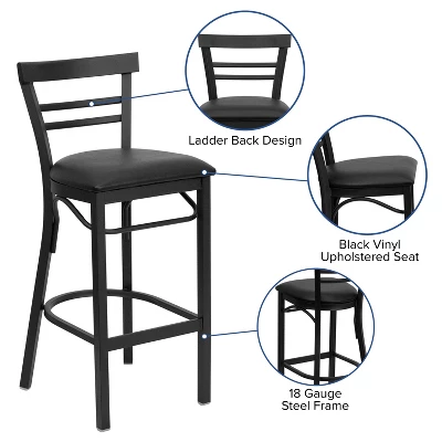 Emma And Oliver Two-Slat Ladder Back Black Metal Restaurant Dining Barstool 4 Emma And Oliver Two-Slat Ladder Back Black Metal Restaurant Dining Barstool - Image 2
