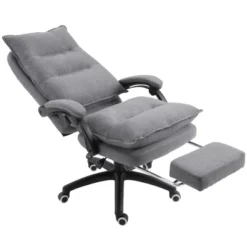 Vinsetto 360° Swivel Executive Home Office Chair Adjustable Height Linen Style Fabric Recliner With Retractable Footrest And Double Padding, Gray -HOMCOM Store GUEST b202ebe8 9753 444f a04e 1363a06fd5ad