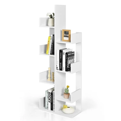 Costway 8-Shelf Bookcase Modern Tree Bookshelf Storage Decor Freestanding White/Black 13 Costway 8-Shelf Bookcase Modern Tree Bookshelf Storage Decor Freestanding White/Black - Image 11