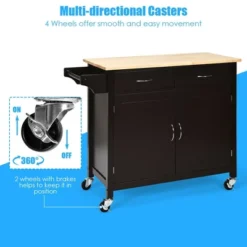 Costway Modern Rolling Kitchen Cart Island Wood Top Storage Trolley Cabinet Utility Brown -HOMCOM Store GUEST b4bf8abc 0ea6 4714 bcc0 cb350700098d