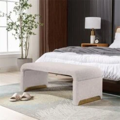 Lily 43.31" Faux Shearling Fabric Look Upholstered Waterfall Bench With Gold Metal Legs-Maison Boucle 26 Lily 43.31" Faux Shearling Fabric Look Upholstered Waterfall Bench With Gold Metal Legs-Maison Boucle -HOMCOM Store GUEST b515ec4c 8fc3 417f 9da4 c9a5f2bcf7d0