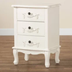 Callen Wood 3 Drawer Nightstand White - Baxton Studio -HOMCOM Store GUEST b5633e40 d34f 44a0 bffe 059f89f351ac