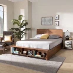 4 Drawer Vita Modern Transitional Wood Platform Storage Bed Walnut/Brown - Baxton Studio -HOMCOM Store GUEST b589c0f8 568f 46f5 a8c3 fe489c1b184e