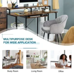 Tangkula Computer Desk Home Office Workstation W/Book Shelves For Working Studying Gaming, Rustic Brown -HOMCOM Store GUEST b8c65f2d 1ed2 42cf 925d 5f1d188ca6a4