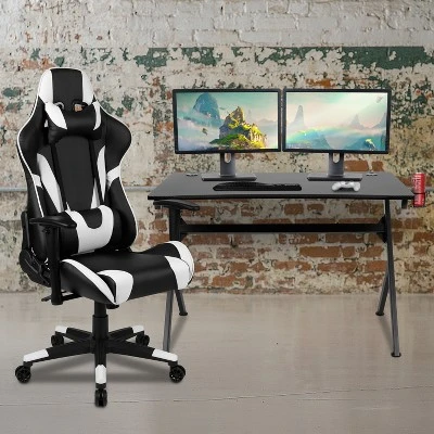 Flash Furniture Gaming Desk And Reclining Gaming Chair Set With Cup Holder, Headphone Hook & 2 Wire Management Holes 3 Flash Furniture Gaming Desk And Reclining Gaming Chair Set With Cup Holder, Headphone Hook & 2 Wire Management Holes