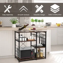 Costway Industrial Kitchen Baker's Rack Microwave Stand Utility Storage Shelf W/ 6 Hooks Steel Black 16 Costway Industrial Kitchen Baker's Rack Microwave Stand Utility Storage Shelf W/ 6 Hooks Steel Black -HOMCOM Store GUEST bc357fce 1955 4b57 8547 00224f3d8f9d
