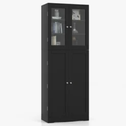 Costway Tall Storage Cabinet Kitchen Pantry Cupboard With Tempered Glass Doors & Shelves Black/White -HOMCOM Store GUEST bc71367a 78f5 408d ac76 a992f34489c3