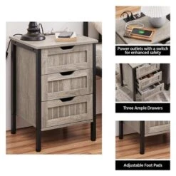 Yaheetech Rustic Side Table With 3 Drawers And Charging Station, Gray -HOMCOM Store GUEST bc98bda2 56fb 438a 986a f4451e1d758e