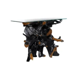 Contemporary Teak Wood Console Table Gold - Olivia & May -HOMCOM Store GUEST bdd19c04 6639 432a 9aea dc7e074b9553