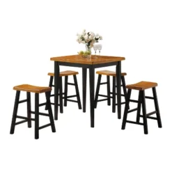 5pc Gaucho Counter Height Dining Set Oak/Black - Acme Furniture