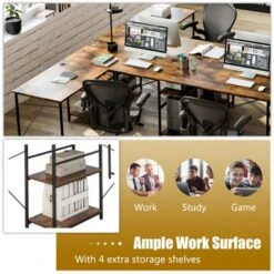 Tangkula Large L-shaped Computer Desk 60” Convertible Corner Desk With 4 Storage Shelves 95” 2-Person Long Study Writing Workstation Black/Rustic Brown/Natural/Grey -HOMCOM Store GUEST c0855db8 02e2 4ad3 b636 196030c228c8