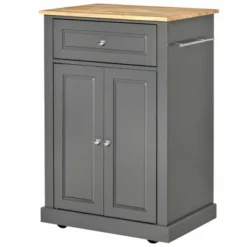 HOMCOM Rolling Kitchen Island Cart, Portable Serving Trolley Table With Drawer, Adjustable Shelf And 2 Towel Racks, Gray -HOMCOM Store GUEST c0959516 427b 434a 91b2 8f3f8e581501