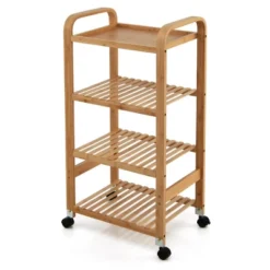 Costway 4-Tier Kitchen Serving Trolley Cart Mobile Bamboo Storage Shelf Lockable Casters -HOMCOM Store GUEST c233157b 8110 490e ac4f 29daf819af3c