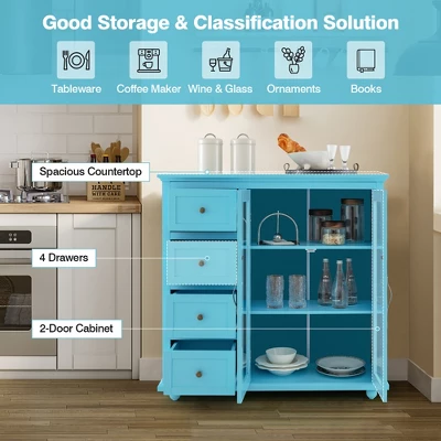 Costway Buffet Sideboard Table Kitchen Storage Cabinet With Drawers & Doors Blue/White/Green 6 Costway Buffet Sideboard Table Kitchen Storage Cabinet With Drawers & Doors Blue/White/Green - Image 4