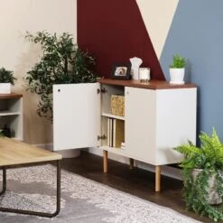 Sunnydaze Decor Sunnydaze Indoor Mid-Century Modern 2-Door Accent Buffet Cabinet With Shelves -HOMCOM Store GUEST c881429f de6d 4c9c a08f b03e11b1ccd4