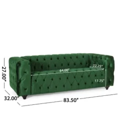 Sagewood Contemporary Velvet Tufted 3 Seater Sofa Emerald/Espresso - Christopher Knight Home -HOMCOM Store GUEST c977c5d2 d191 491e a91f d79ac037e69e
