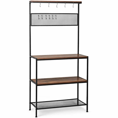 Costway 4-Tier Kitchen Bakers Rack Microwave Oven Stand Industrial W/Hooks & Mesh Panel 5 Costway 4-Tier Kitchen Bakers Rack Microwave Oven Stand Industrial W/Hooks & Mesh Panel - Image 3
