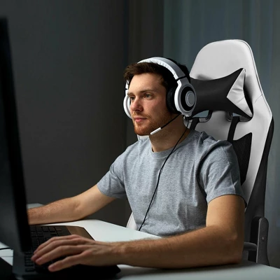 Costway Massage Gaming Chair Reclining Racing Office Computer Chair With Footrest White 6 Costway Massage Gaming Chair Reclining Racing Office Computer Chair With Footrest White - Image 4