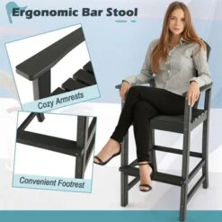 Costway Outdoor HDPE Bar Height Stool Patio Tall Chair Armrest Footrest All Weather -HOMCOM Store GUEST cb14aa67 7476 49e4 aee8 0667981d6e0e