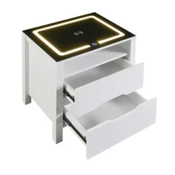 Multifunctional Storage Nightstand With Wireless Charging, Adjustable LED Light, 2 Drawers And 1 Open Shelf - ModernLuxe -HOMCOM Store GUEST cc4f3be7 45c6 4bd7 95a8 0ce85abf35fa
