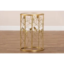 Anaya Glam Brushed Metal And Glass Leaf Accent End Table Gold - Baxton Studio -HOMCOM Store GUEST cc5b4ab6 6f3e 4b95 8765 ef0dfc166147