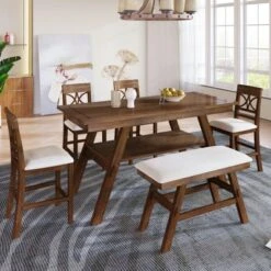 Rustic 6-Piece Wood Counter Height Dining Table Set With Storage Shelf, 4 Chairs And Bench-ModernLuxe -HOMCOM Store GUEST cc803b8d fb4d 4088 83a1 b09a58a38d99