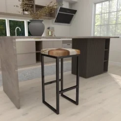 Industrial Cowhide And Metal Bar Height Stool Brown - Olivia & May -HOMCOM Store GUEST ccfe8edb 69cb 4a49 9e9c 89b61677a98b