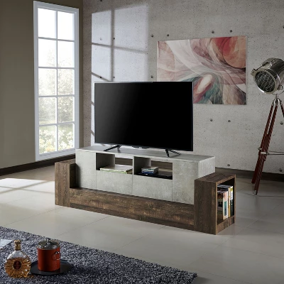 Lums TV Stand For TVs Up To 80" Cement/Reclaimed Oak - MiBasics 4 Lums TV Stand For TVs Up To 80" Cement/Reclaimed Oak - MiBasics - Image 2