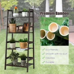 Costway 4-Tier Bamboo Ladder Shelf Plant Display Stand Rack Bookshelf Dark Brown -HOMCOM Store GUEST cef66d4c 4334 4221 9068 733ac520bf7c