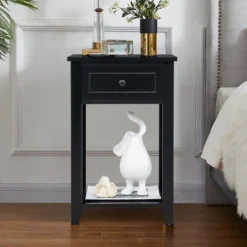 Costway 2 PCS Nightstand Sofa Side End Table W/ Drawer & Shelf Bedroom Black -HOMCOM Store GUEST cf90723e a136 4bd5 ac41 196ce851ce57