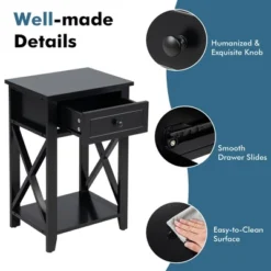 Costway 2 PCS Nightstand Sofa Side End Table W/ Drawer & Shelf Bedroom Black -HOMCOM Store GUEST cf9dfc4a 1d75 4ea6 a53f 684c2e505b0d